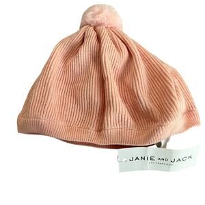 Janie and Jack Pink Ribbed Hat With Faux Fur Pom Pom Girls Size 6-8